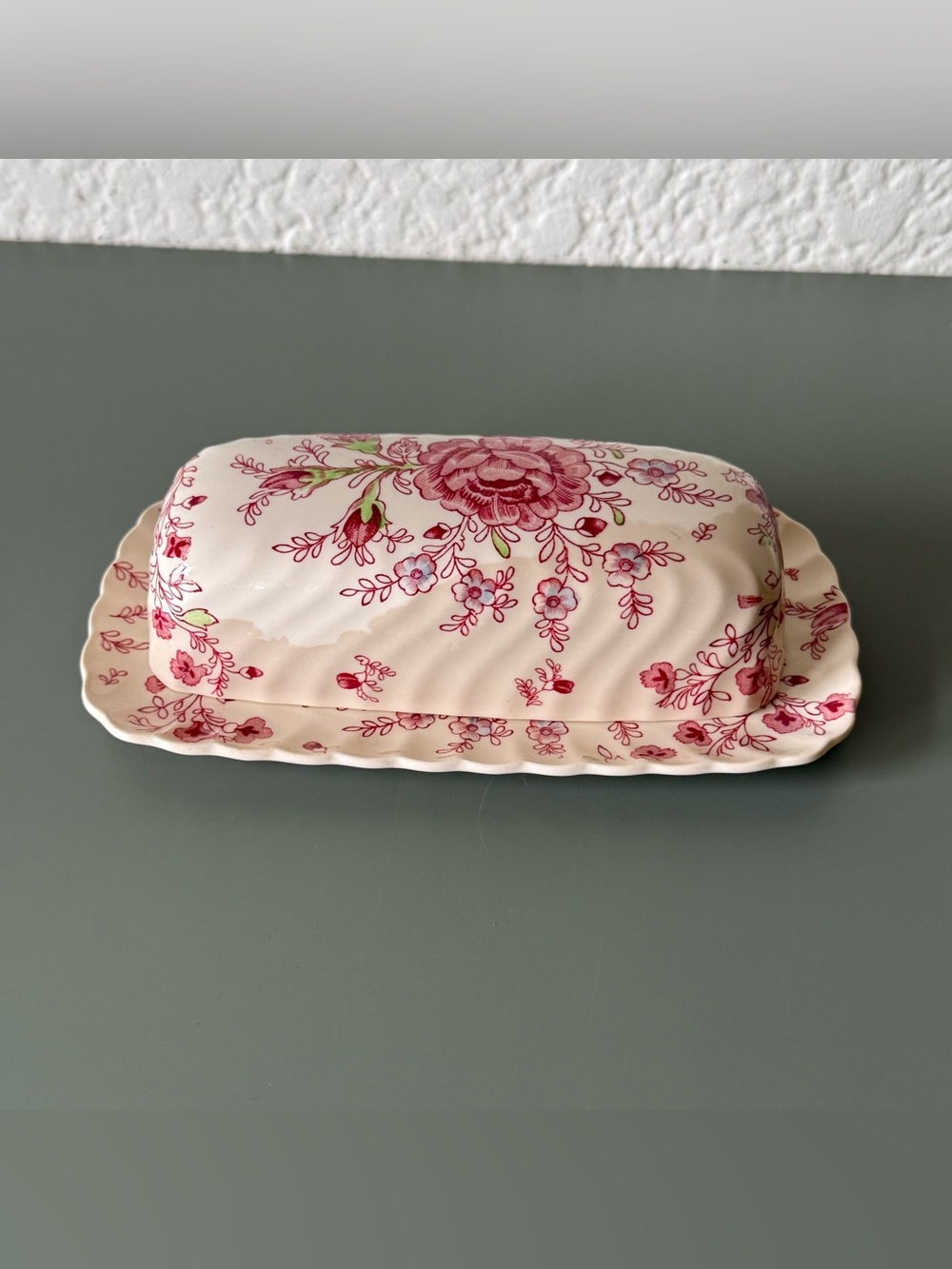 Vintage Johnson Brothers Rose Chintz Covered Butter Dish Made In England